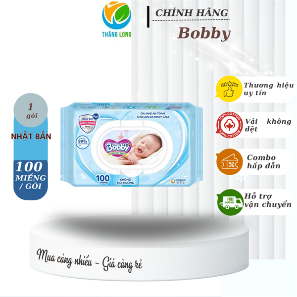 Khăn Ướt Bobby Không Mùi 100 miếng