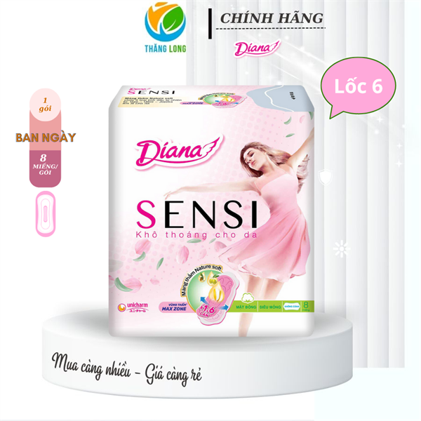 Băng Vệ Sinh Diana Sensi Mỏng Không Cánh 8 Miếng