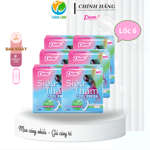 Băng Vệ Sinh Diana Siêu Thấm Mỏng Không Cánh Cool 8 Miếng