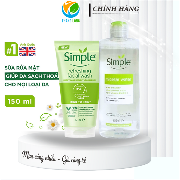 COMBO Tẩy trang 200 ml + Rửa mặt SImple Skin to Skin DN