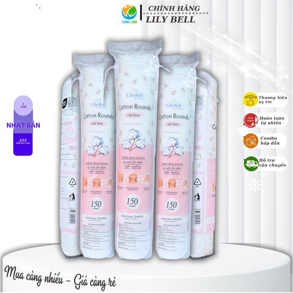 Bông Tẩy Trang Nhật Bản Lily Bell 150 Miếng Hồng