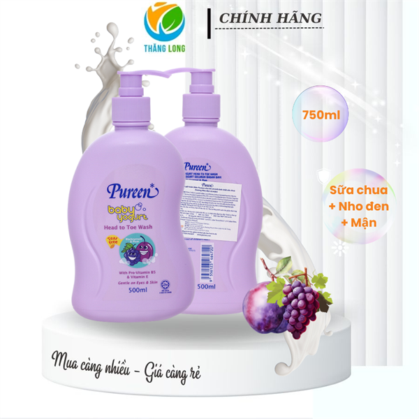 Tắm gội cho bé Purren tinh chất sữa chua, Nho đen & Mận 750 ml