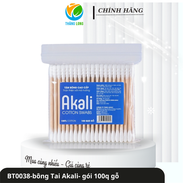 Tăm bông ngoáy tai Akali gói 100q gỗ 1 đầu xoắn
