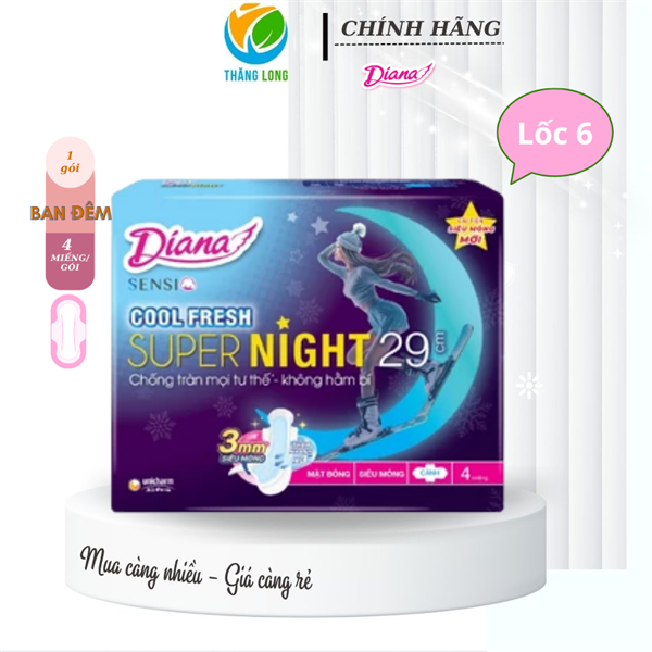 Băng Vệ Sinh Diana SENSI Cool Fresh Night 29cm 4 Miếng
