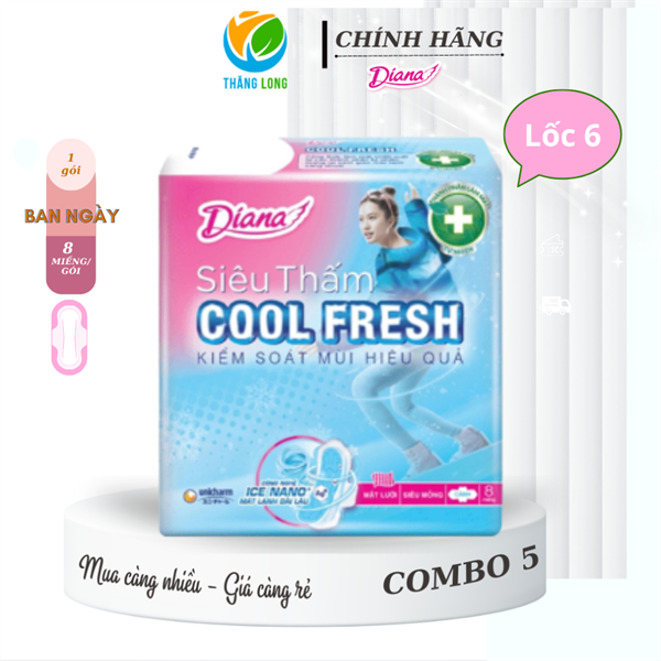 Băng Vệ Sinh Diana Siêu Thấm Mỏng Cánh Cool 8 Miếng