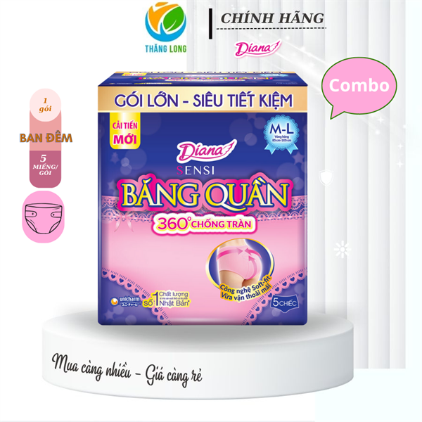 Băng Vệ Sinh Diana Sensi băng quần Size L 5 Miếng