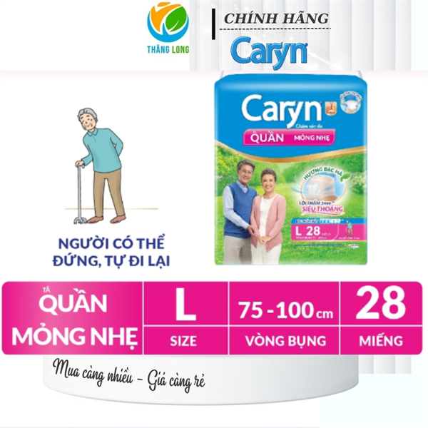 Tã/Bỉm Quần Caryn SIÊU THẤM Mỏng nhẹ L12 + 2 Miếng