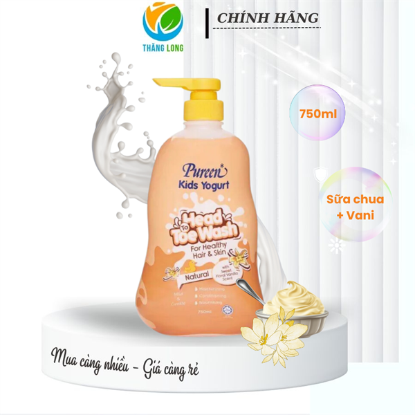 Tắm gội cho bé Purren tinh chất sữa chua & Vani 750 ml