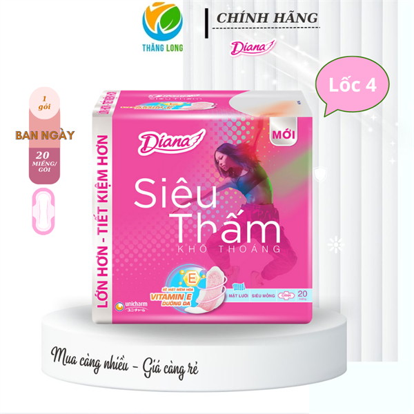 Băng Vệ Sinh Diana Siêu Thấm Mỏng Cánh 20 Miếng