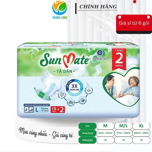 Tã người lớn Sunmate size L18 + 2 miếng