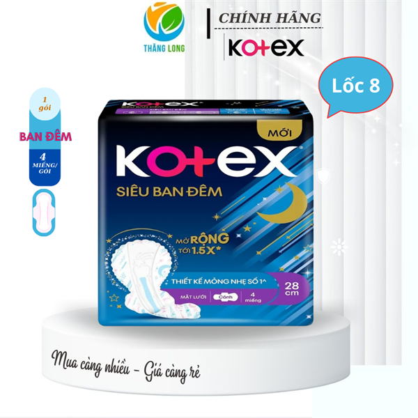 Băng Vệ Sinh KOTEX Siêu Ban Đêm 28cm 4 miếng