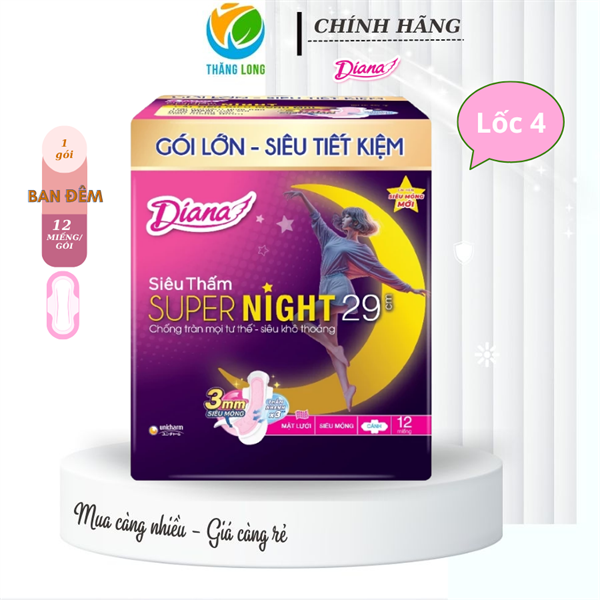 Băng Vệ Sinh Diana Super Night 29cm 12 Miếng