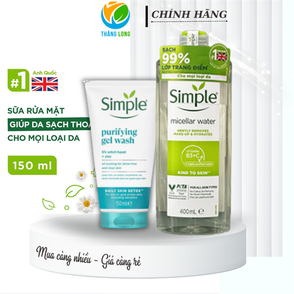 COMBO SIMPLE TẨY TRANG 400 ML+ GEL XD Ngừa Mụn