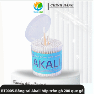 Tăm bông ngoái tai Akali hộp tròn gỗ 200 que gỗ