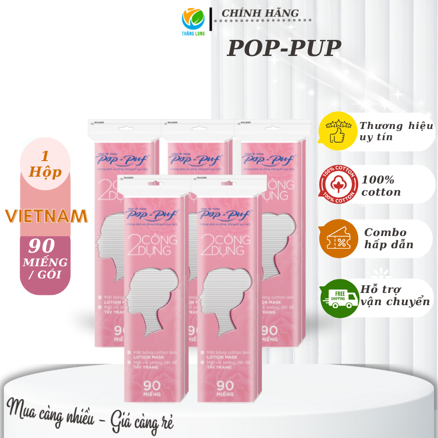 Bông Tẩy Trang PopPuf 2CD 90+30M gói Zip