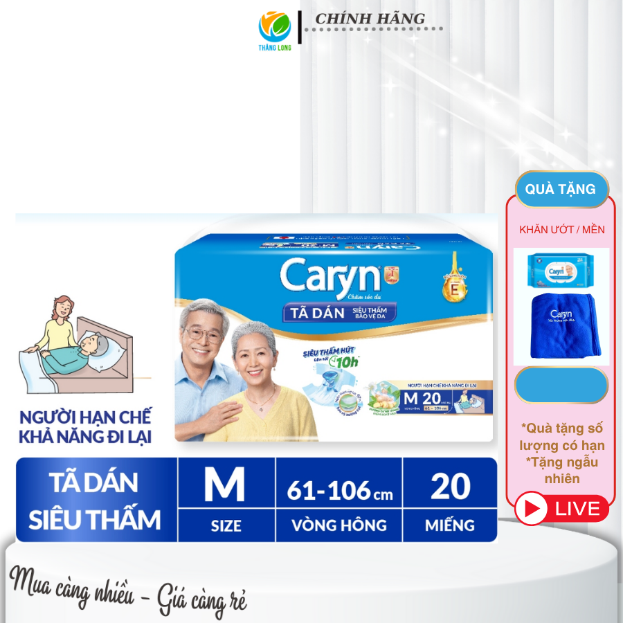 Tã dán người lớn Caryn size M20 Miếng (tặng)