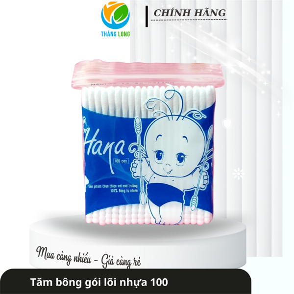 Tăm bông ngoáy tai hana TE lõi nhựa gúi 100(zipper)