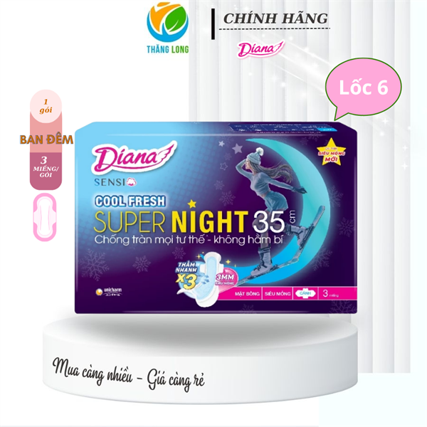 Băng Vệ Sinh Diana Sensi Cool Fresh Night 35cm 3 Miếng