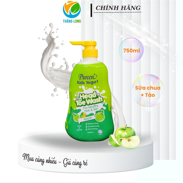 Tắm gội cho bé Purren tinh chất sữa chua & Táo 750 ml