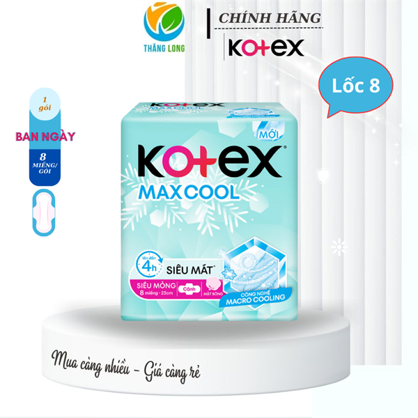 Băng Vệ Sinh KOTEX Max Cool Siêu Mỏng Cánh 8 Miếng