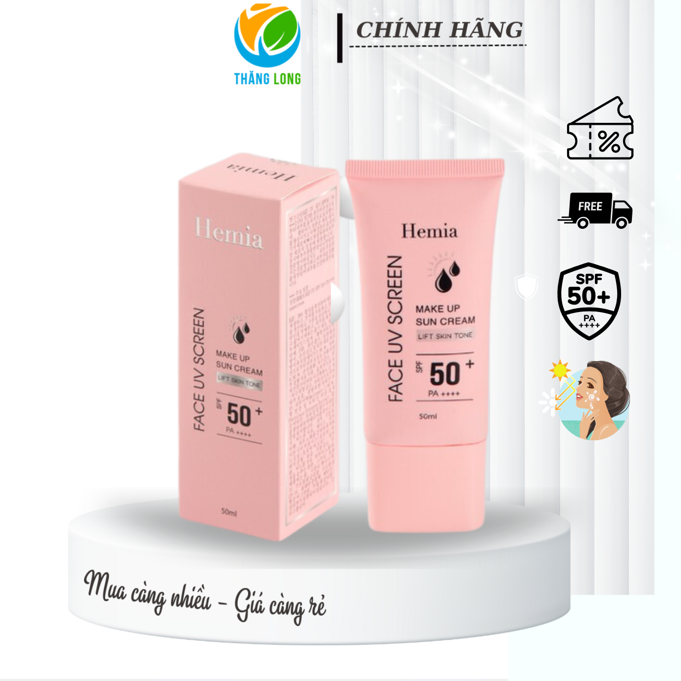 Kem chống nắng HEMIA vật lý nâng tone 50ml
