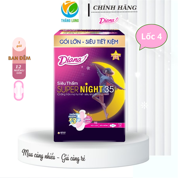 Băng Vệ Sinh Diana Super Night 35cm 12 Miếng