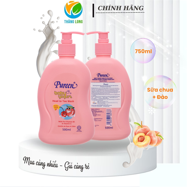 Tắm gội bé Purren tinh chất sữa chua, Đào(cherry) 750 ml