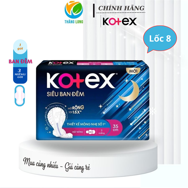Băng Vệ Sinh KOTEX Ban Đêm Mỏng Cánh 35cm 3 Miếng