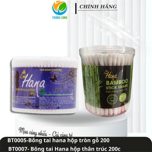 Tăm bông ngoáy tai Hana hộp thân trúc 200c