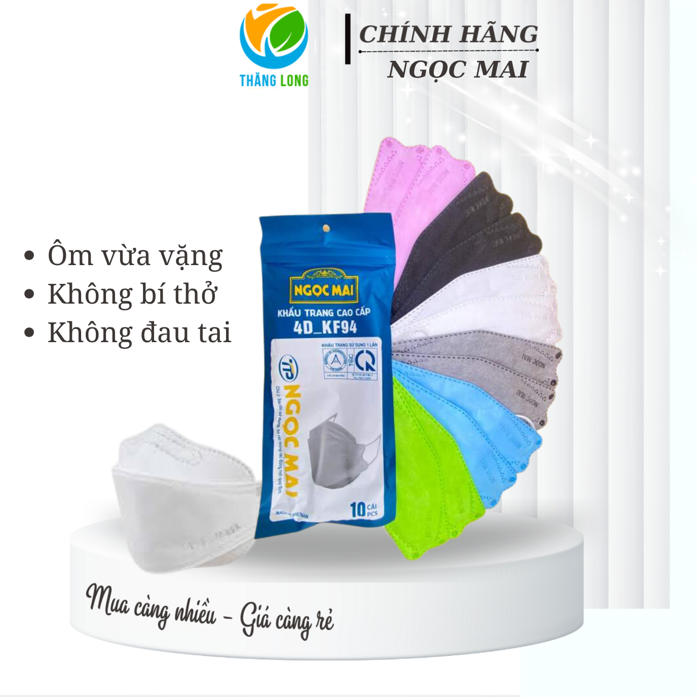 Khẩu trang Kháng Khuẩn KF94 Ngọc Mai trắng