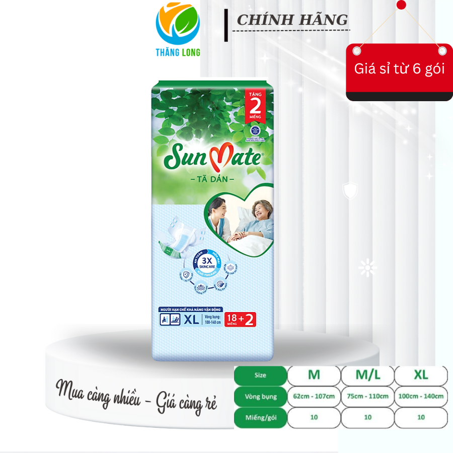 Tã dán người lớn Sunmate XL18 + 2 miếng