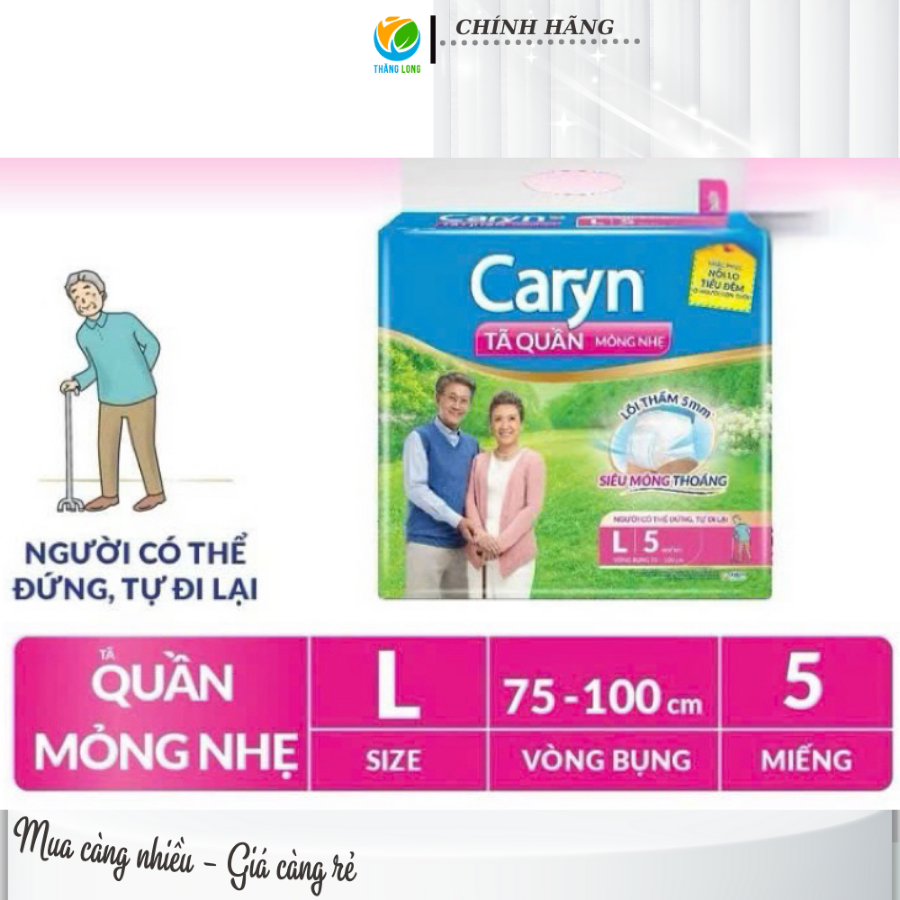 Tã Quần Caryn mỏng nhẹ gói nhỏ size L 5 miếng